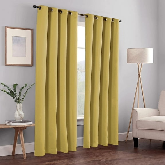 Home Soft Things Solid Blackout Curtains/Drapes Thermal Insulated Grommet Darkening Curtains, 2 Curtains and 2 Tiebacks Set - Jojoba Yellow - 54 x 96 inches