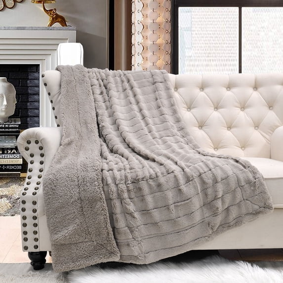 Home Soft Things Solid Color Super Mink FauxFur Throw with Sherpa Backing Pure Cashmere 60" x 80"