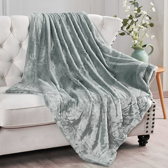 Home Soft Things Solid Faux Fur Throw - Grey Flannel - 50" x 60"