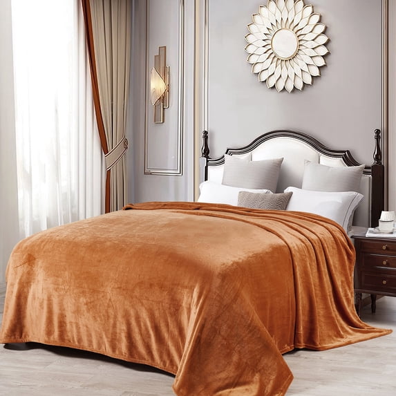 Home Soft Things Solid Flannel Fleece Blanket, Luxury Soft Cozy Fluffy Blanket - Burnt Orange - Queen (90" x 90")
