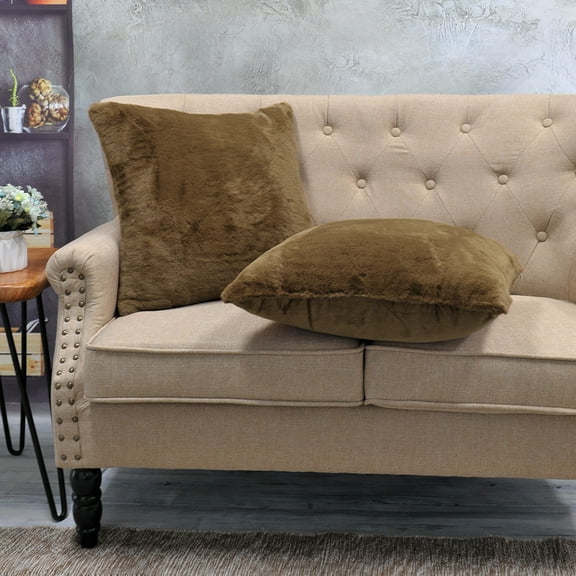 Home Soft Things Solid faux-fur 2 Piece Throw Pillow Cover Set - Otter - 20" x 20"