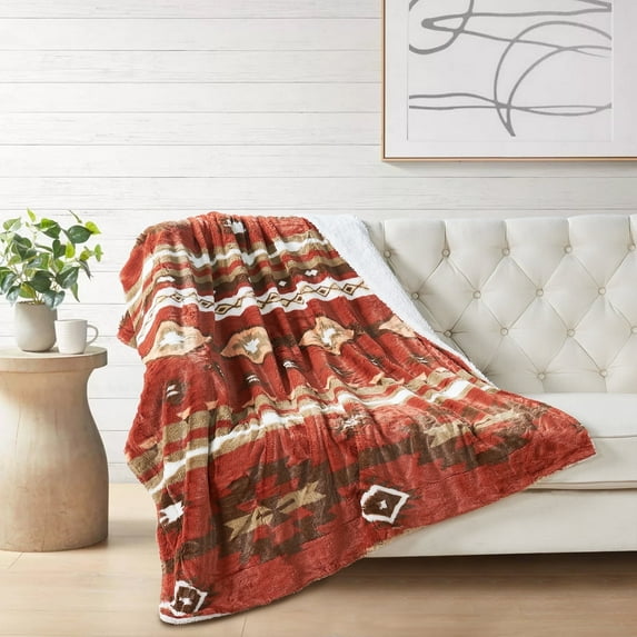 Home Soft Things Southwest Faux Fur Sherpa Throw - Brick Red - 60" x 80"Jumbo