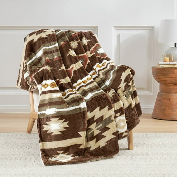 Home Soft Things Southwest Faux Fur Sherpa Throw - Coffee - 50" x 60"