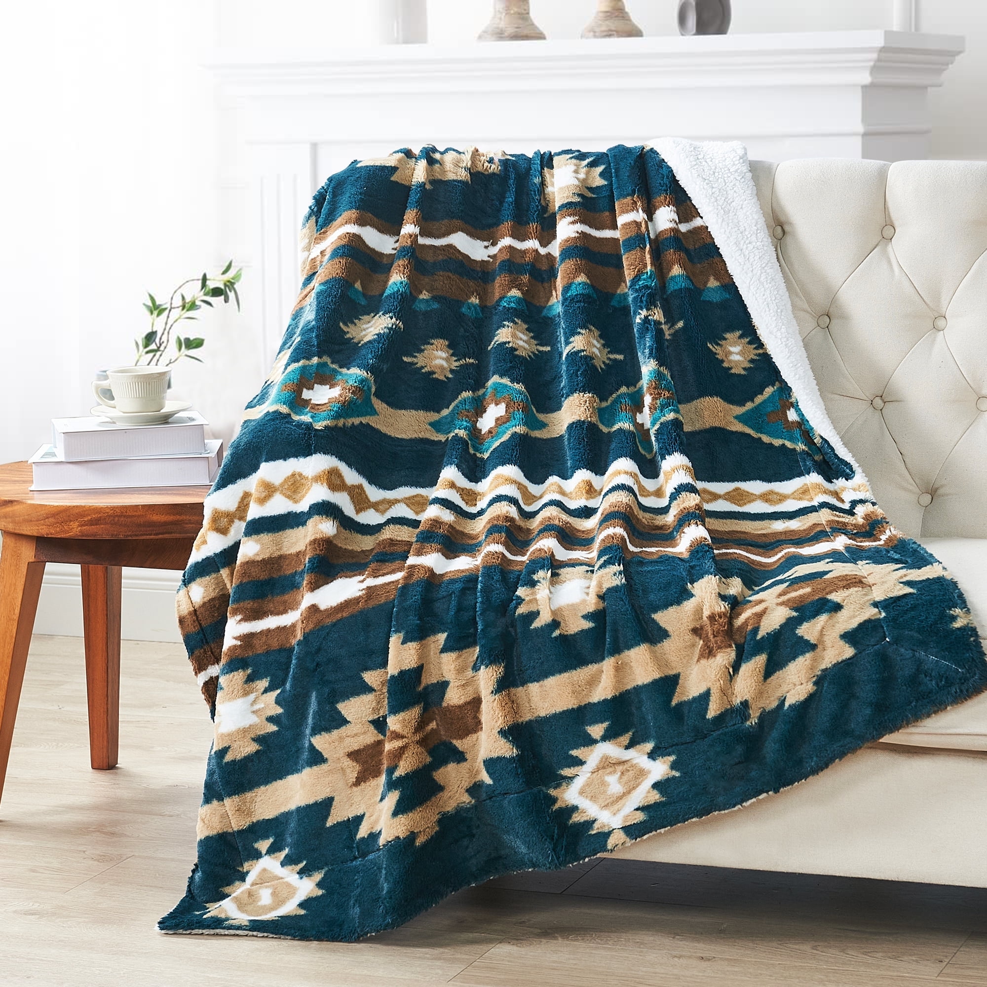 Deep Teal Faux Fur Sherpa Reversible Throw Blanket