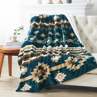 Home Soft Things Southwest Faux Fur Sherpa Throw - Deep Teal - 50" x 60"