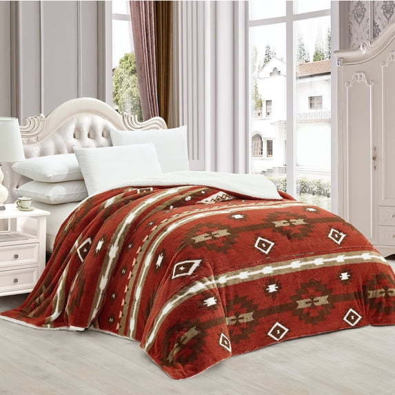 Home Soft Things Southwest faux fur blanket - Brick Red - 90x96''