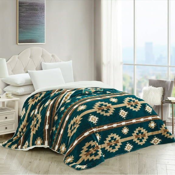Home Soft Things Southwest faux fur blanket - Deep Teal - 90x96''