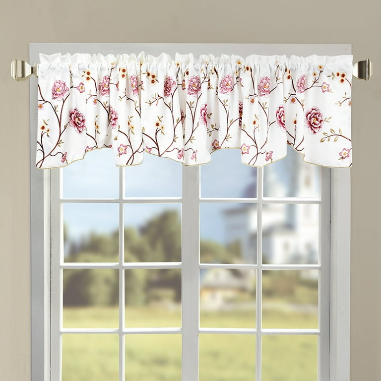 Home Soft Things Spring Flower Embroidered 1 Piece Valance - Burgundy - 19  x 60