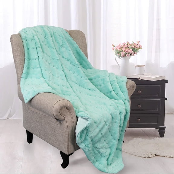 Home Soft Things Stitching Jacquard Faux Fur Throw - Bleached Aqua - 50" x 70"