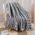 thumbnail image 1 of Home Soft Things Stretchy Solid Color Faux Fur Throw Blanket with Micromink Back, Luxury Soft Cozy Plush Fluffy Fuzzy Reversible Thick Warm Throw Blanket, 60x70 inches, Grey, 1 of 9