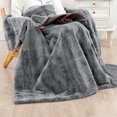 thumbnail image 1 of Home Soft Things Stylish Faux Fur Throw Blanket with Micromink Back, Luxury Soft Cozy Plush Fluffy Fuzzy Reversible Thick Warm Throw Blanket, 50x60 inches, Grey, 1 of 10