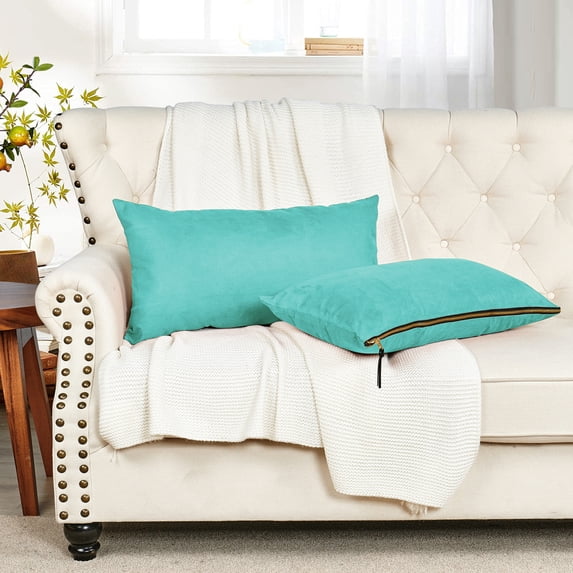 Home Soft Things Suede Throw Pillow Cover with Big Zipper 2 Pieces - Baltic Blue - 14" x 26"