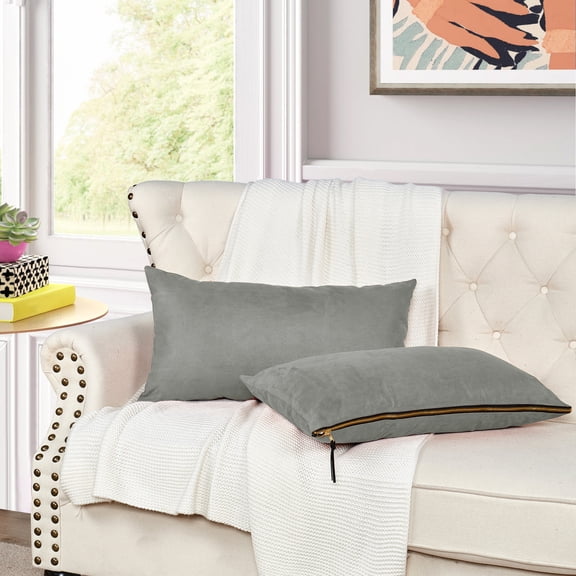 Home Soft Things Suede Throw Pillow Cover with Big Zipper 2 Pieces - Silver Grey - 14" x 26"