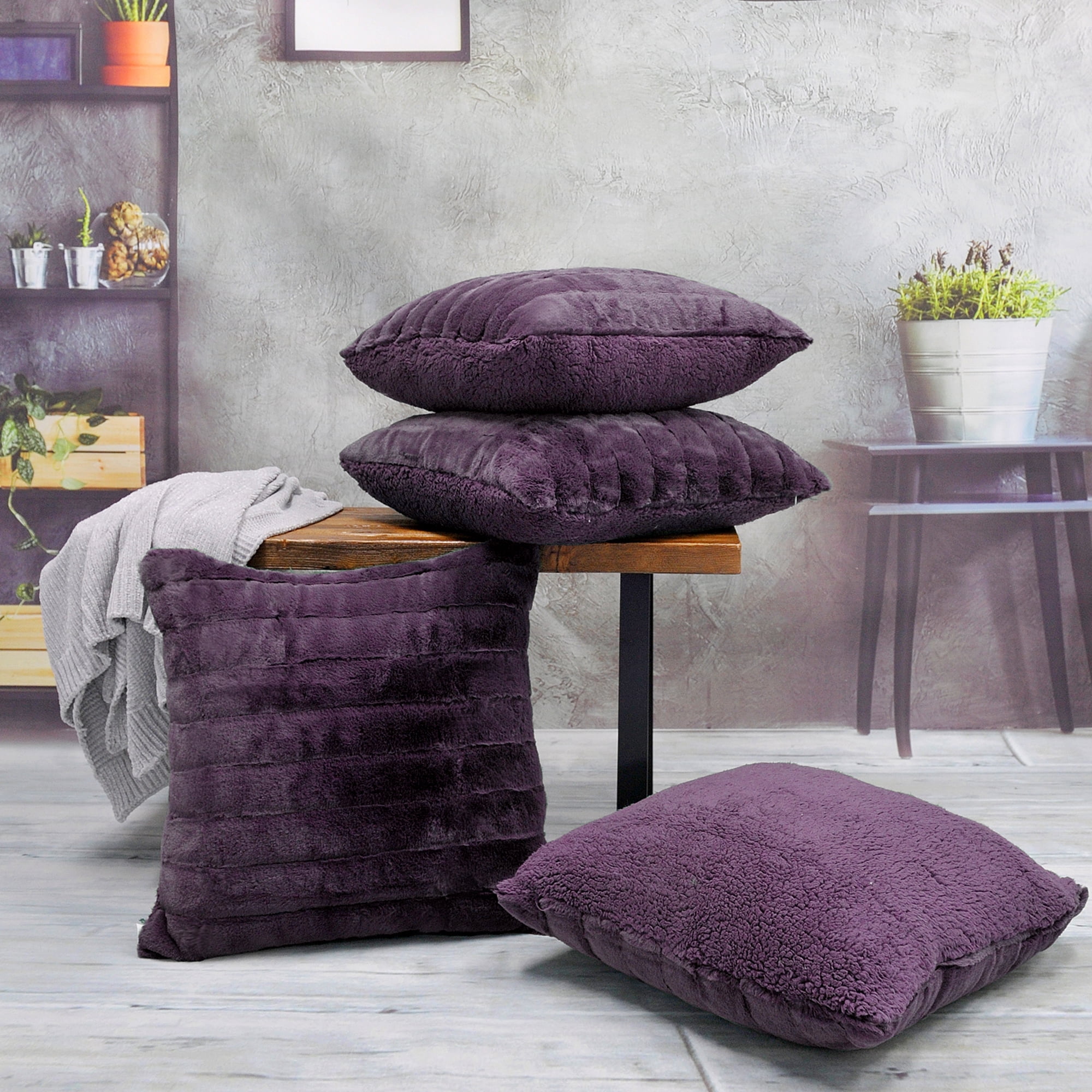 Home Soft Things Super Soft Decorative Pillow Covers, Set of 4, 20x20 inches, Blackberry