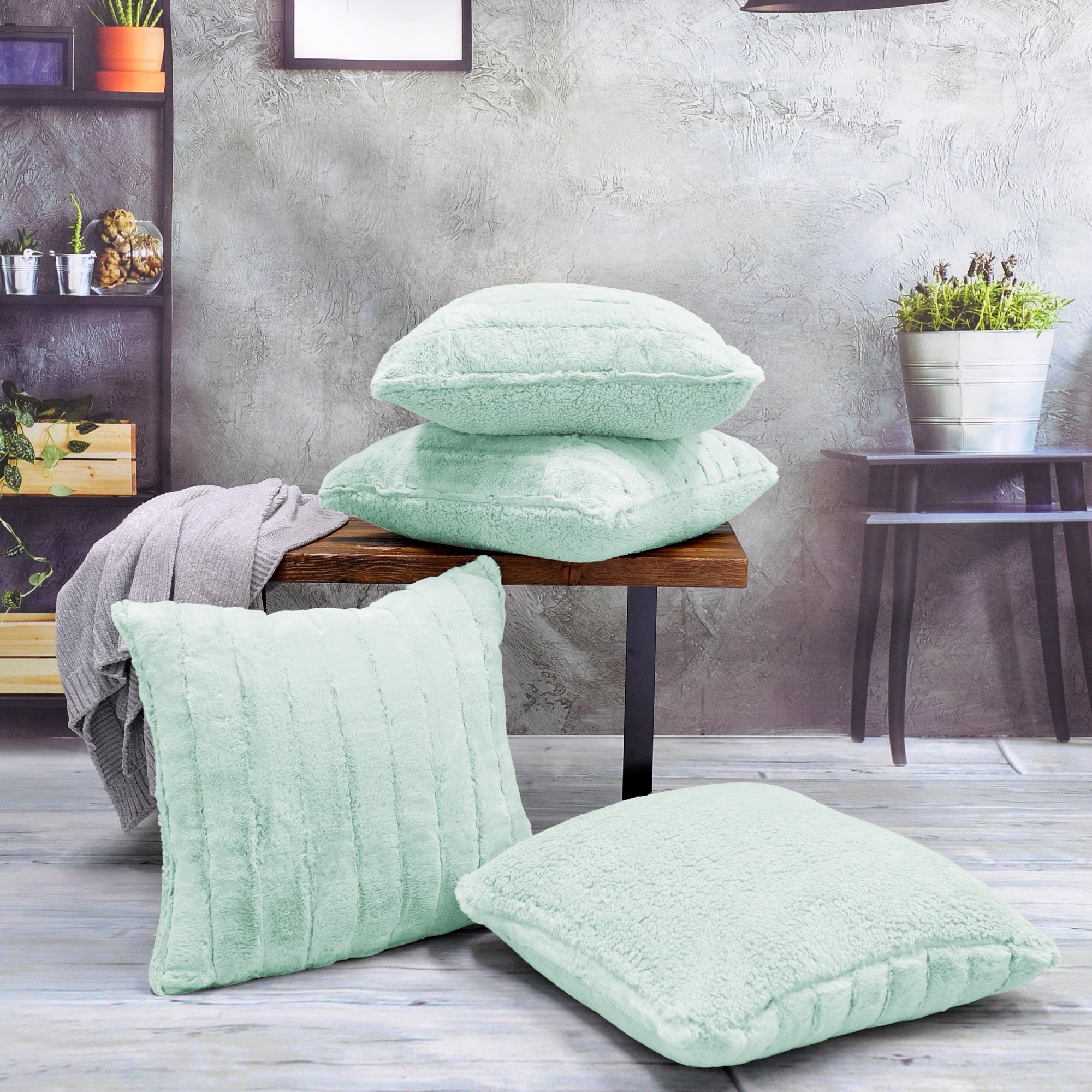 Home Soft Things Super Soft Decorative Pillow Covers, Set of 4, 20x20 inches, Bleached Aqua