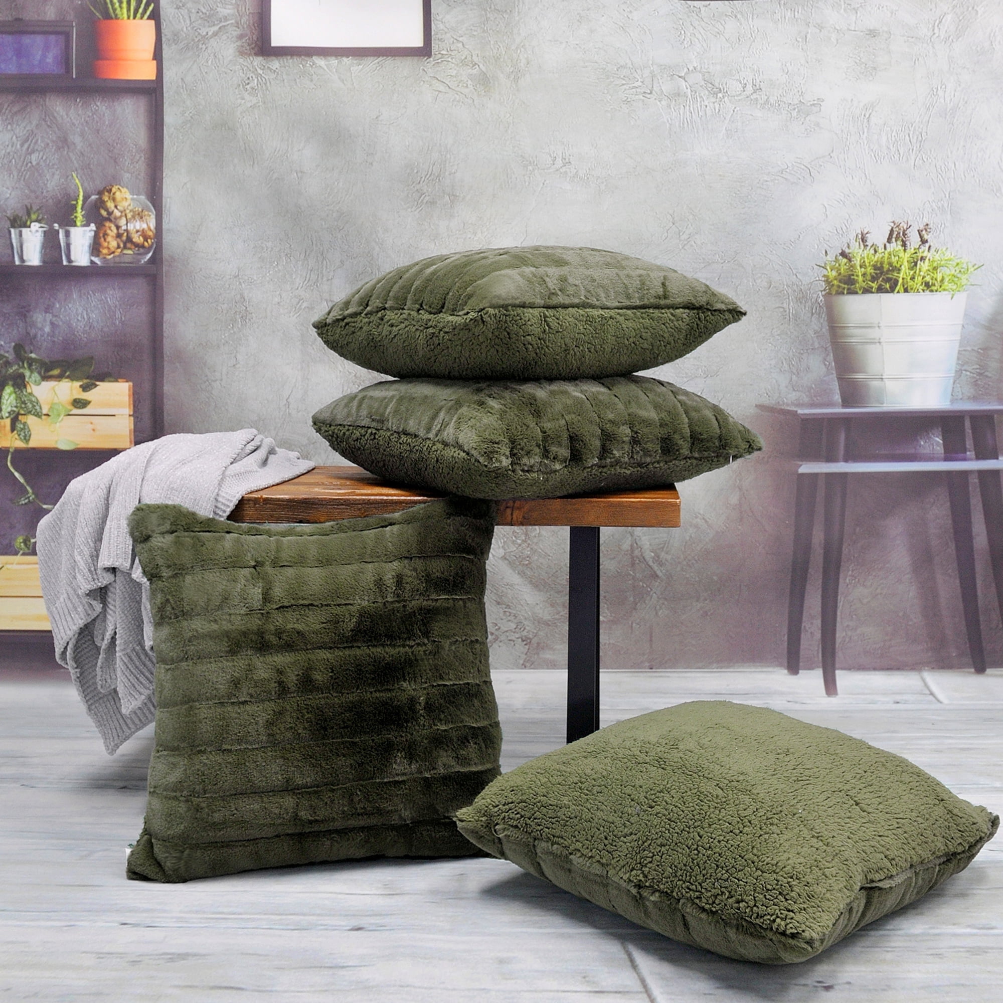 Home Soft Things Super Soft Decorative Pillow Covers, Set of 4, 20x20 inches, Olive
