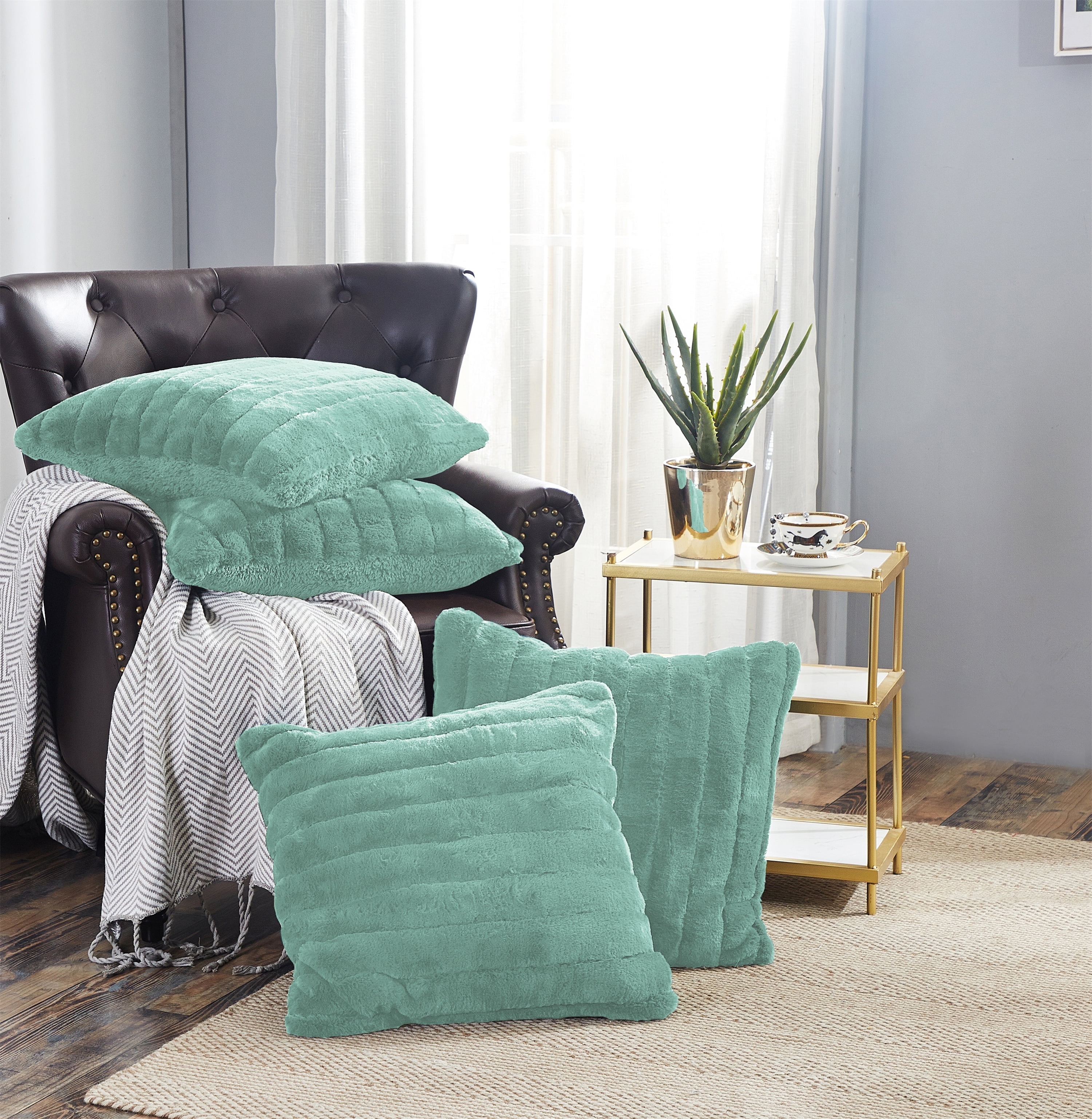 Sea Foam Faux Fur and Sherpa 20" Pillow Covers Set of 4