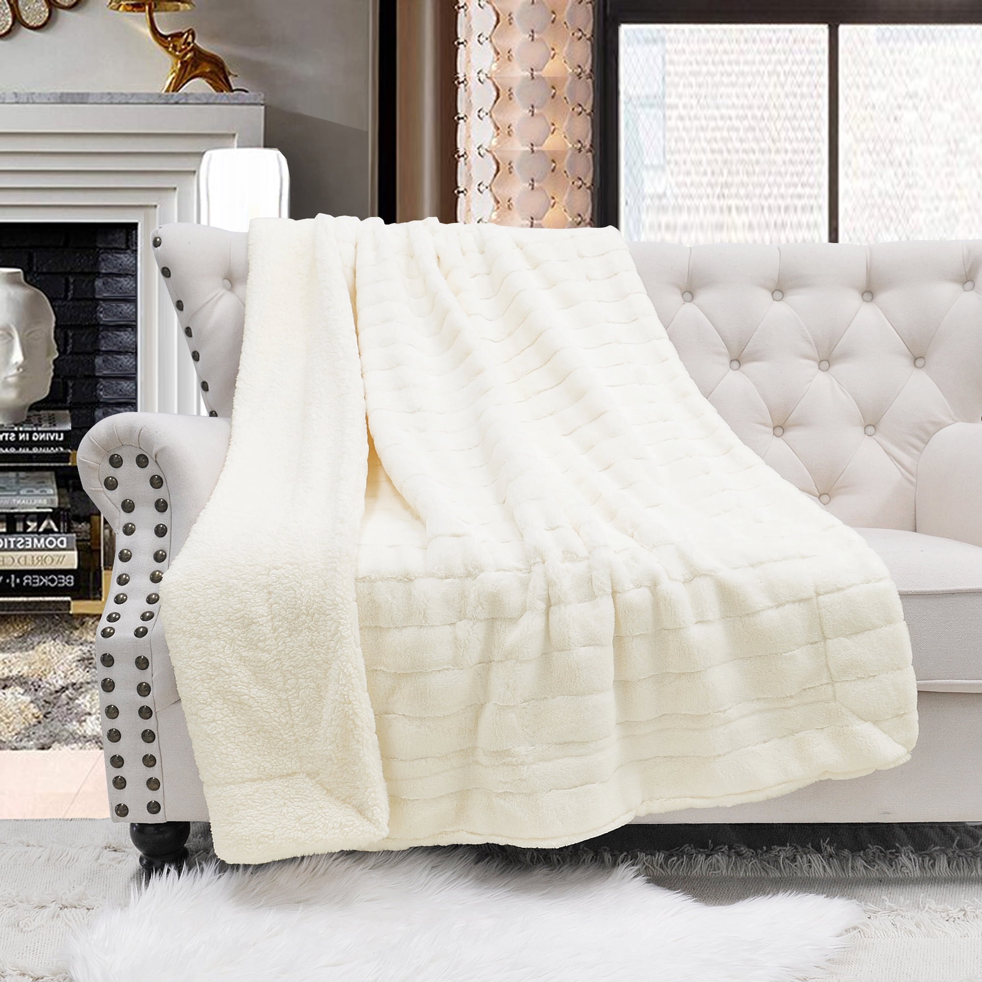 Home Soft Things Super Soft Decorative Throw Blanket -Antique White - 60" x 80" Jumbo