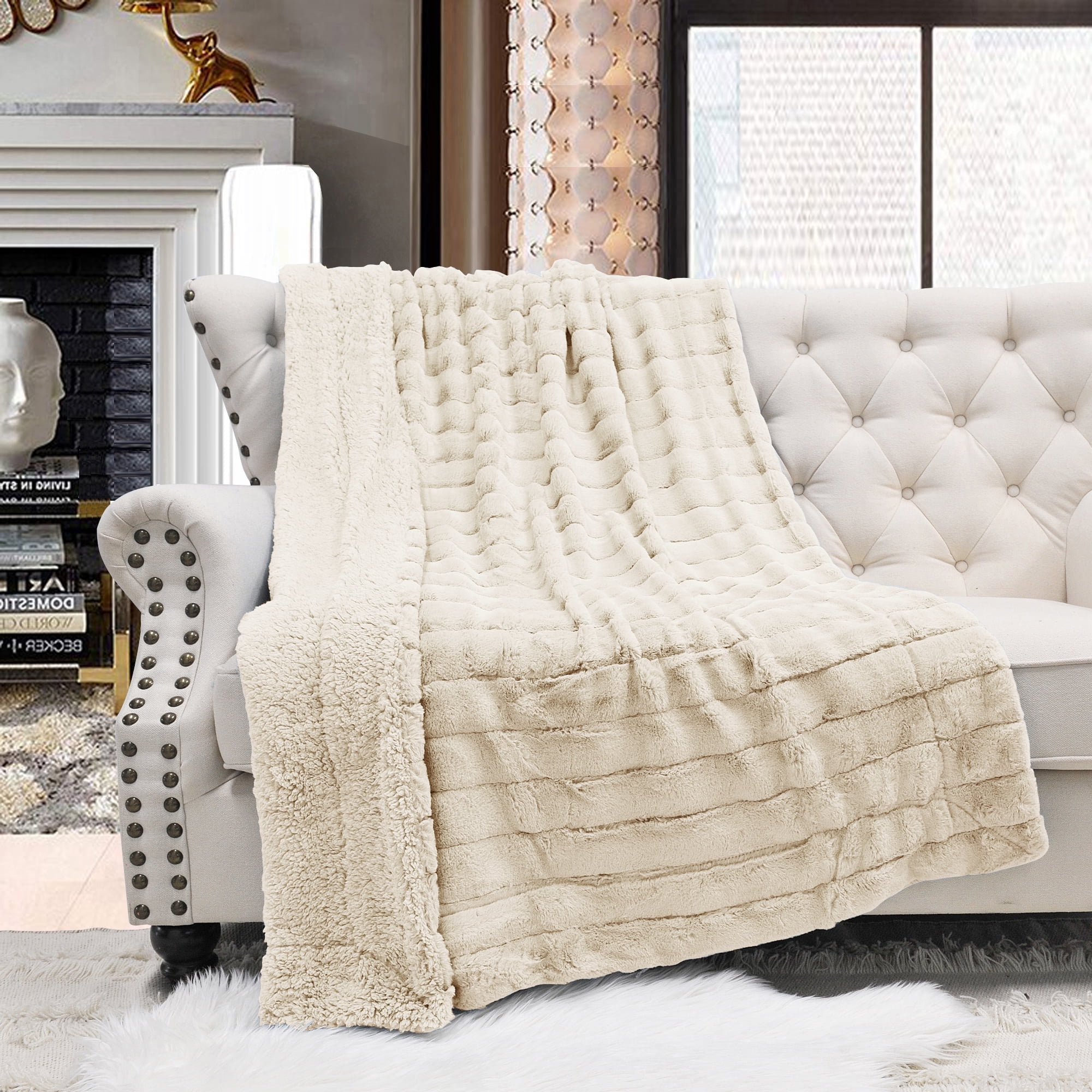 Home Soft Things Super Soft Decorative Throw Blanket -Bleached Sand - 60" x 80" Jumbo