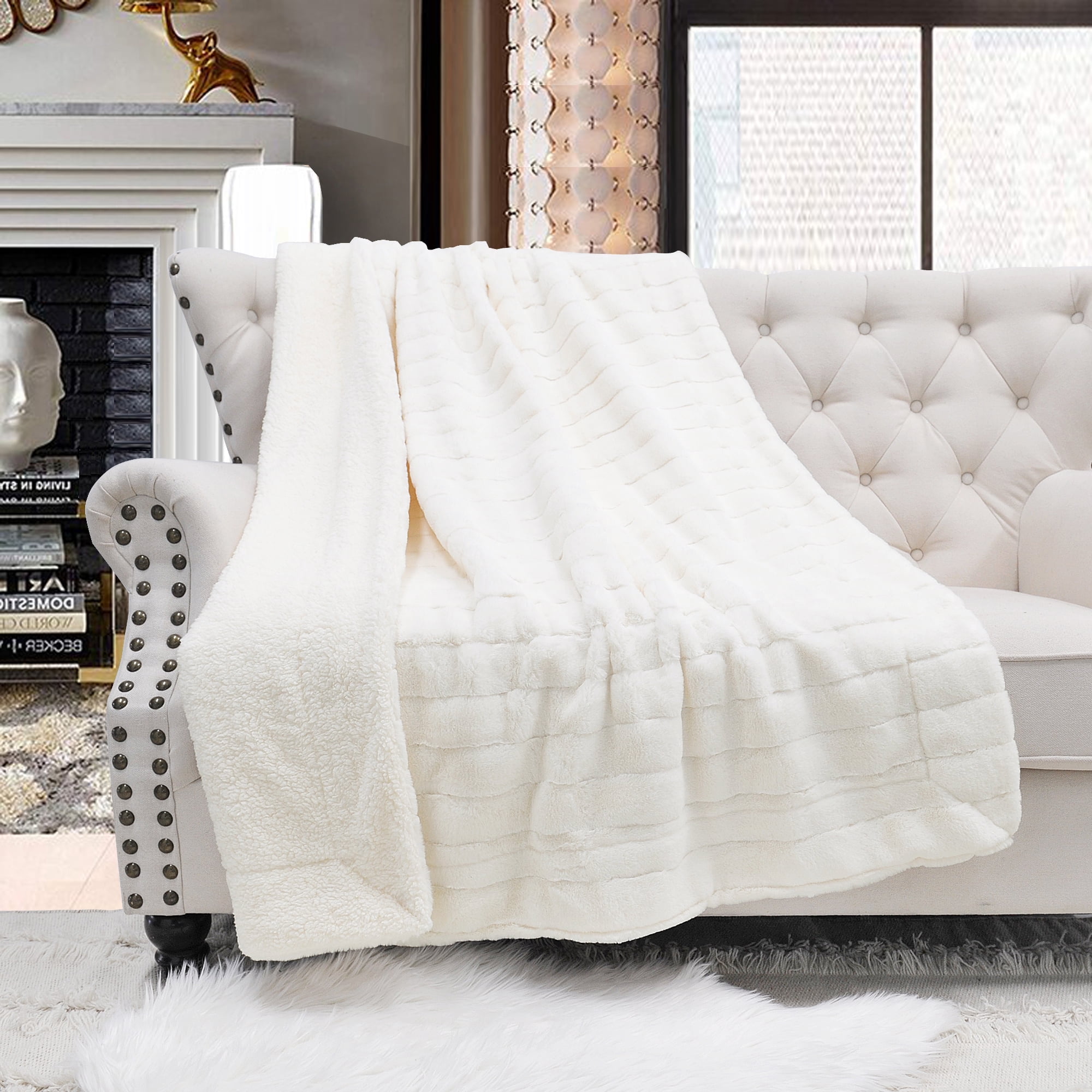 Luxurious Purple Faux Fur Sherpa Throw Blanket, 50" x 60"