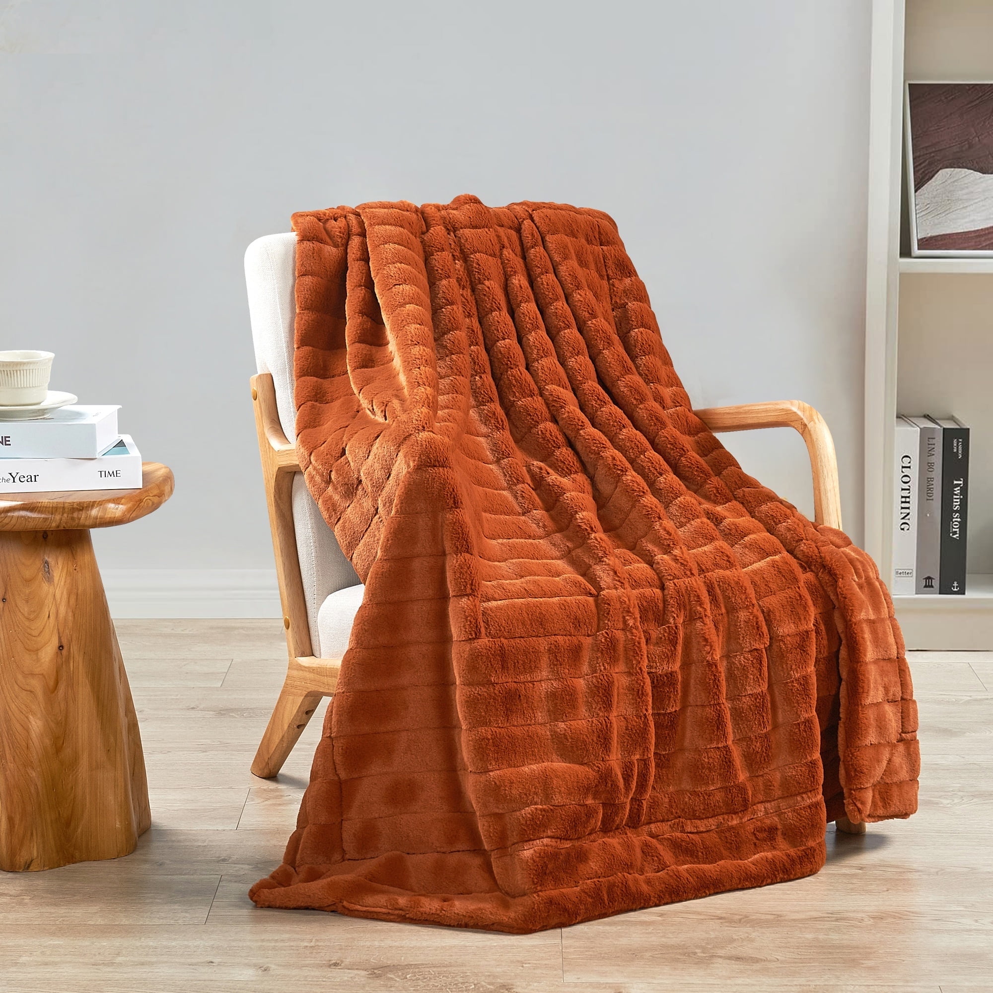 Umber Faux Fur Sherpa Throw Blanket, 50" x 60"