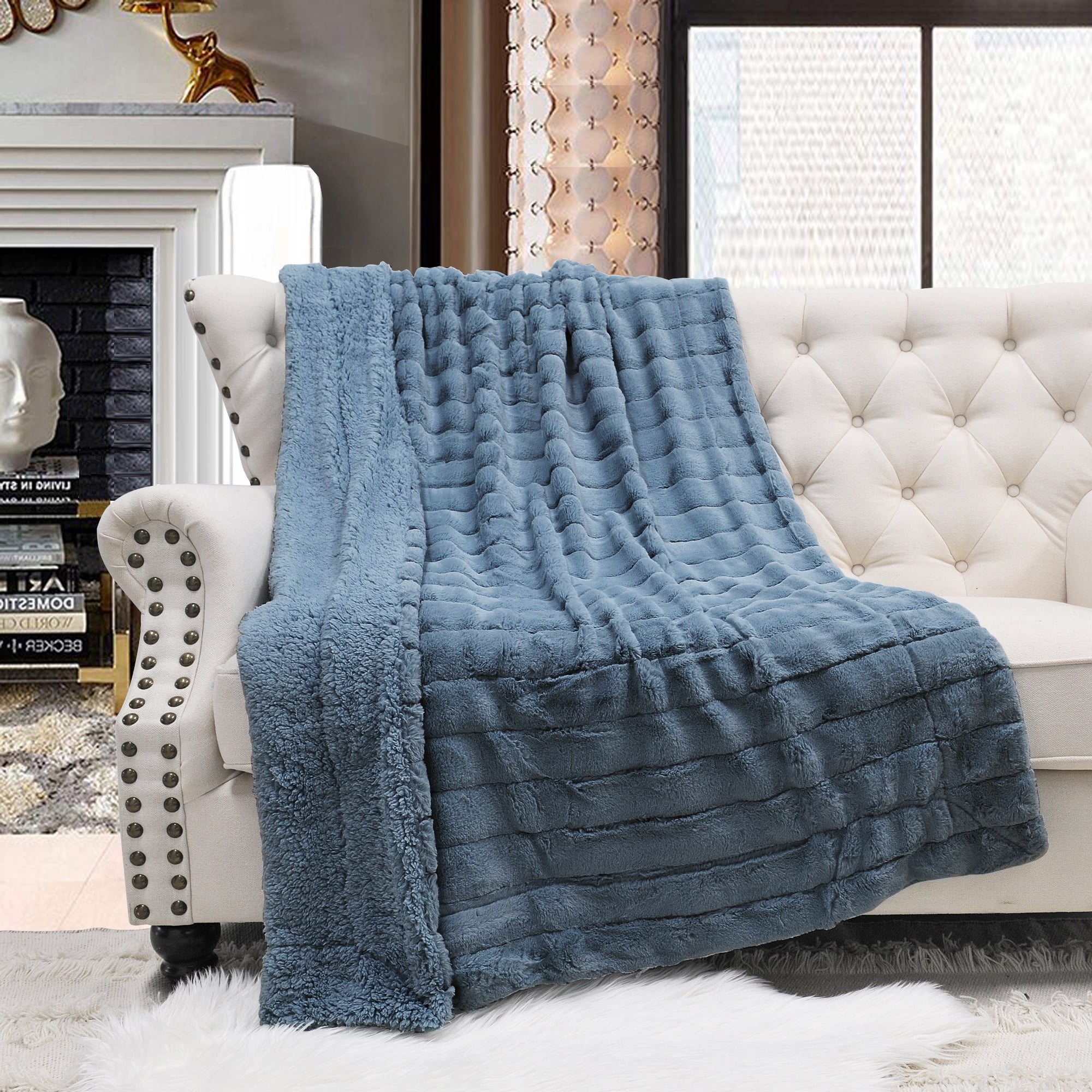 Blue Mirage Faux Fur Sherpa Throw Blanket 50" x 60"