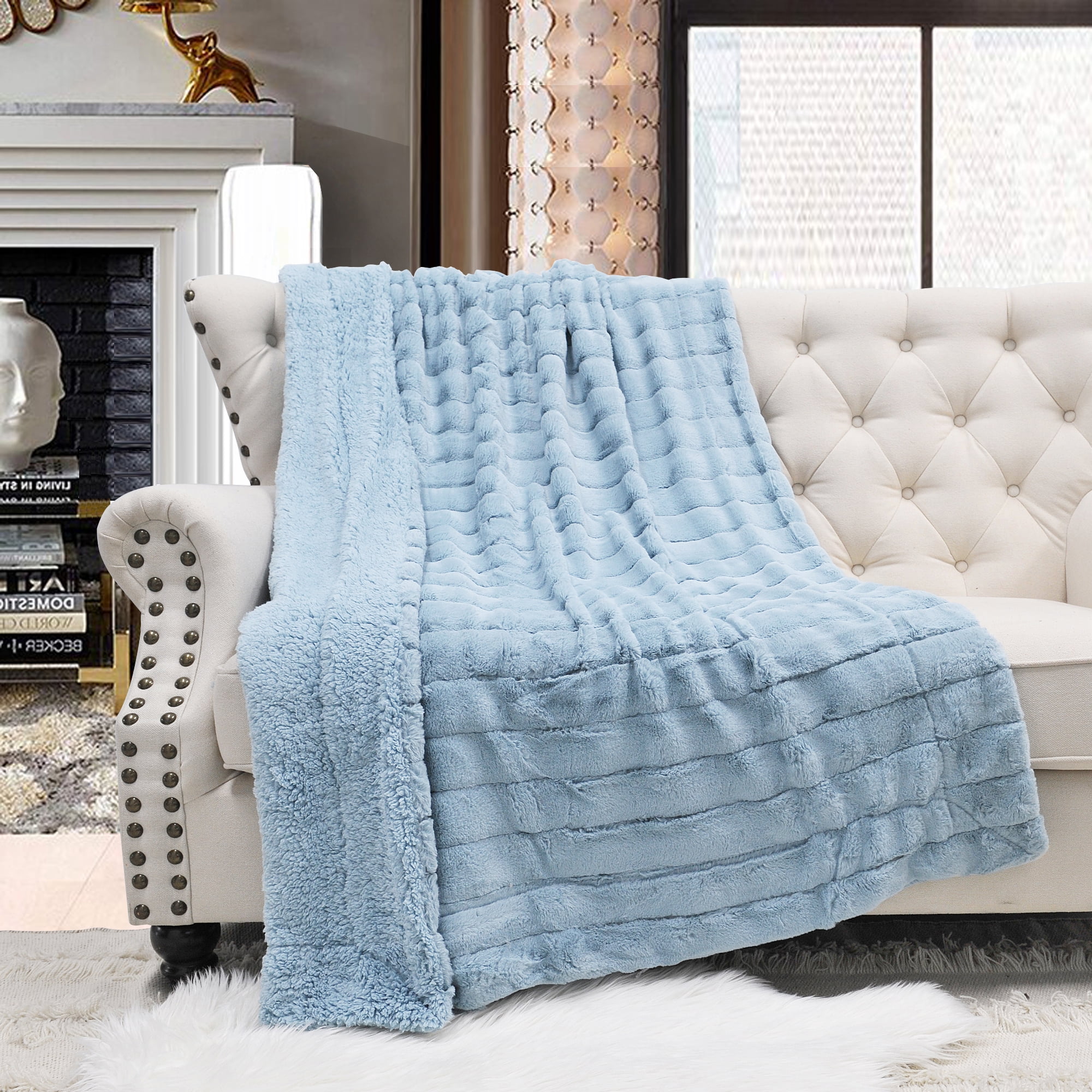 Luxurious Grey & Silver Animal Theme Faux Fur Throw Blanket 60"x80"