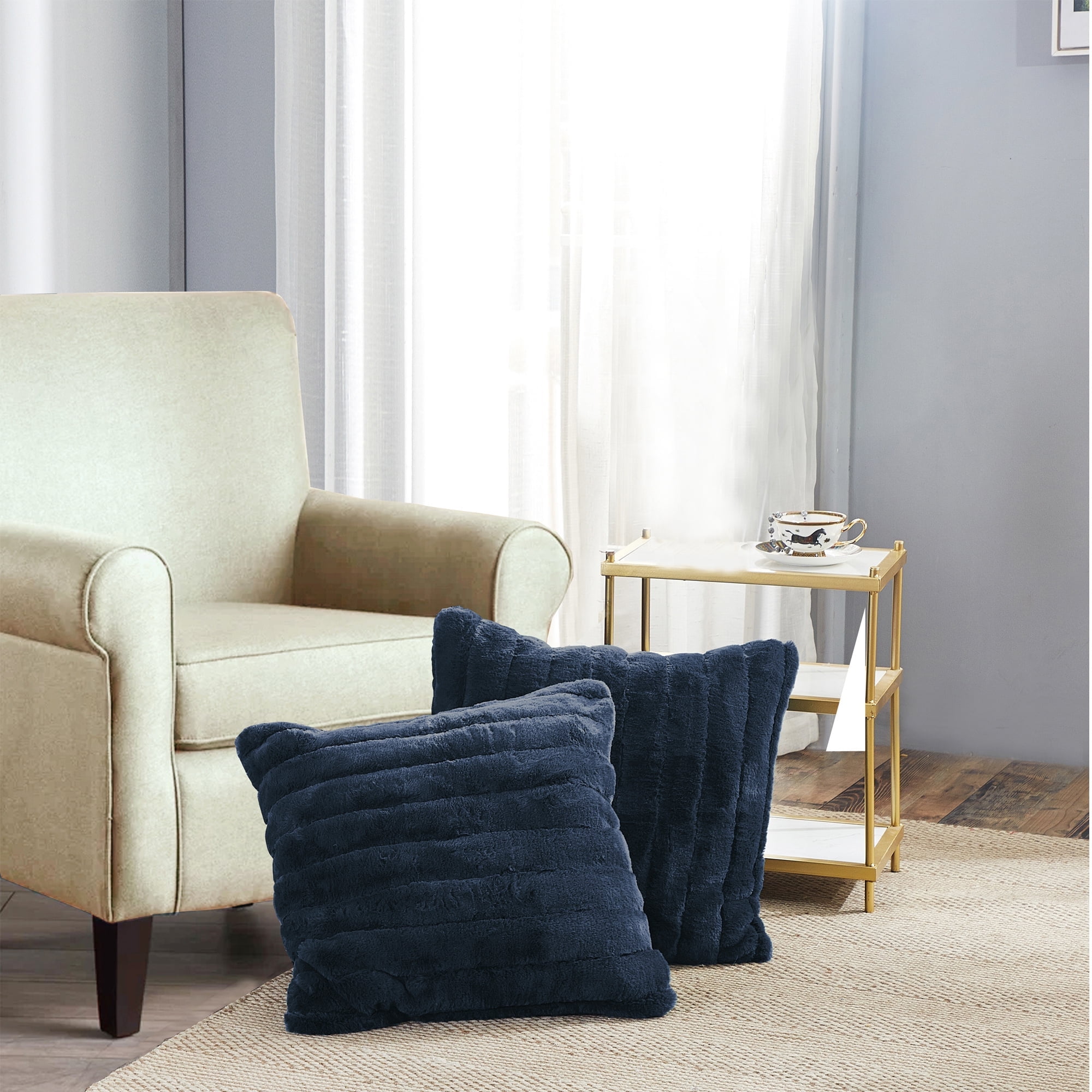 Parisain Night Faux Fur and Sherpa Euro Pillow Covers, Set of 2