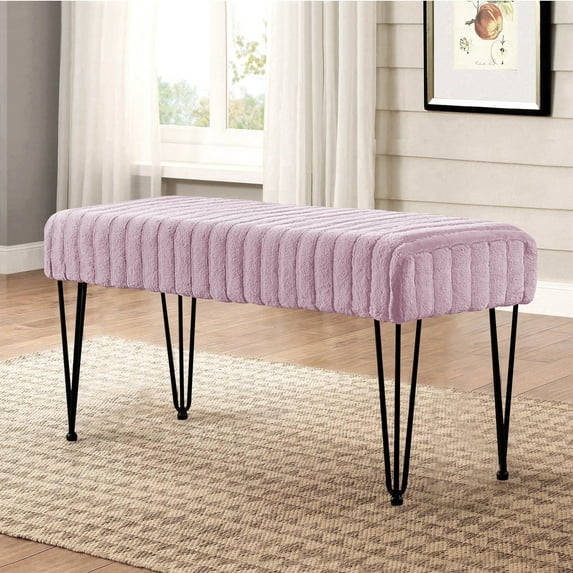 Home Soft Things Super Soft Faux-Fur Upholstered Bench Ottoman, Burnished Lilac, 46"x16"x22"