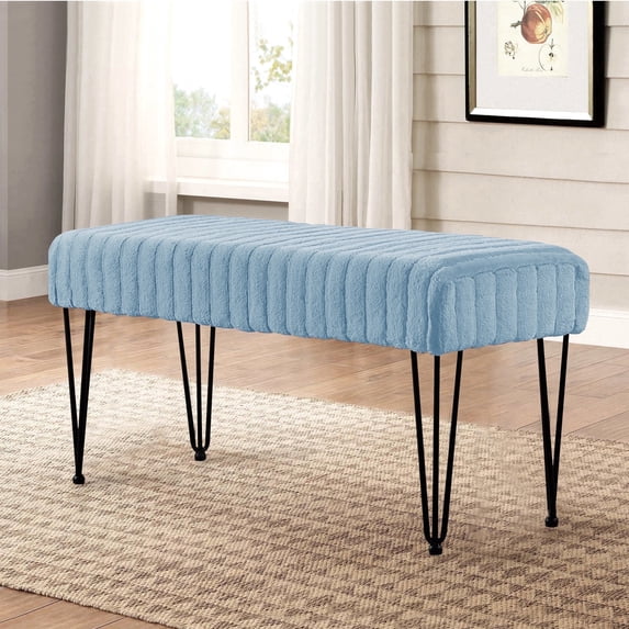 Home Soft Things Super Soft Faux-Fur Upholstered Bench Ottoman, Forget Me Not, 46"x16"x22"