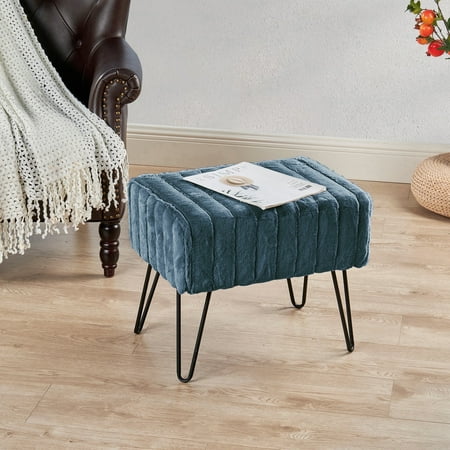 Home Soft Things Super Soft Faux-Fur Upholstered Stool Ottoman, Dragonfly, 19"x13"x17"