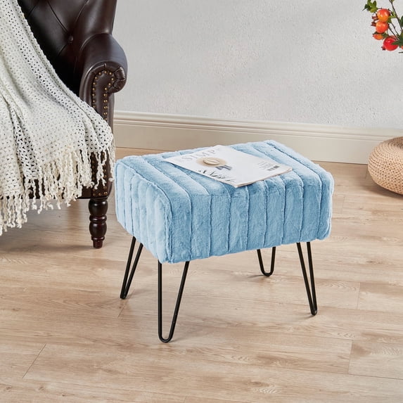 Home Soft Things Super Soft Faux-Fur Upholstered Stool Ottoman, Forget Me Not, 19"x13"x17"
