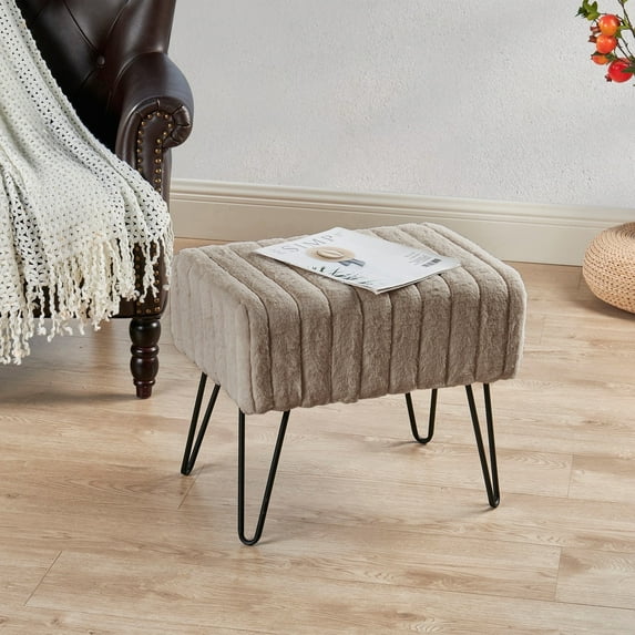 Home Soft Things Super Soft Faux-Fur Upholstered Stool Ottoman, Fungi, 19"x13"x17"