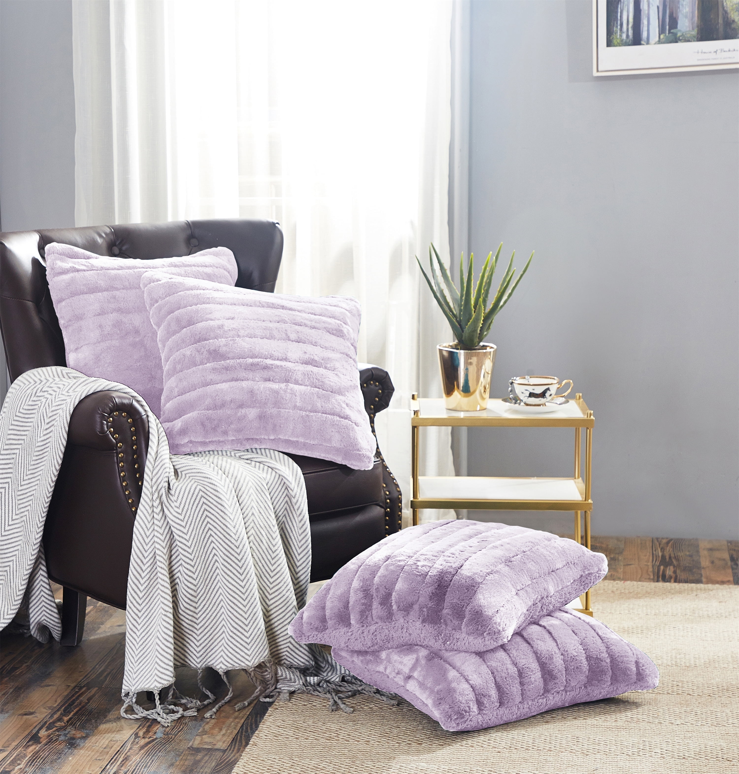 Burnished Lilac Faux Fur and Sherpa Pillow Covers, Set of 4, 20x20 Inches