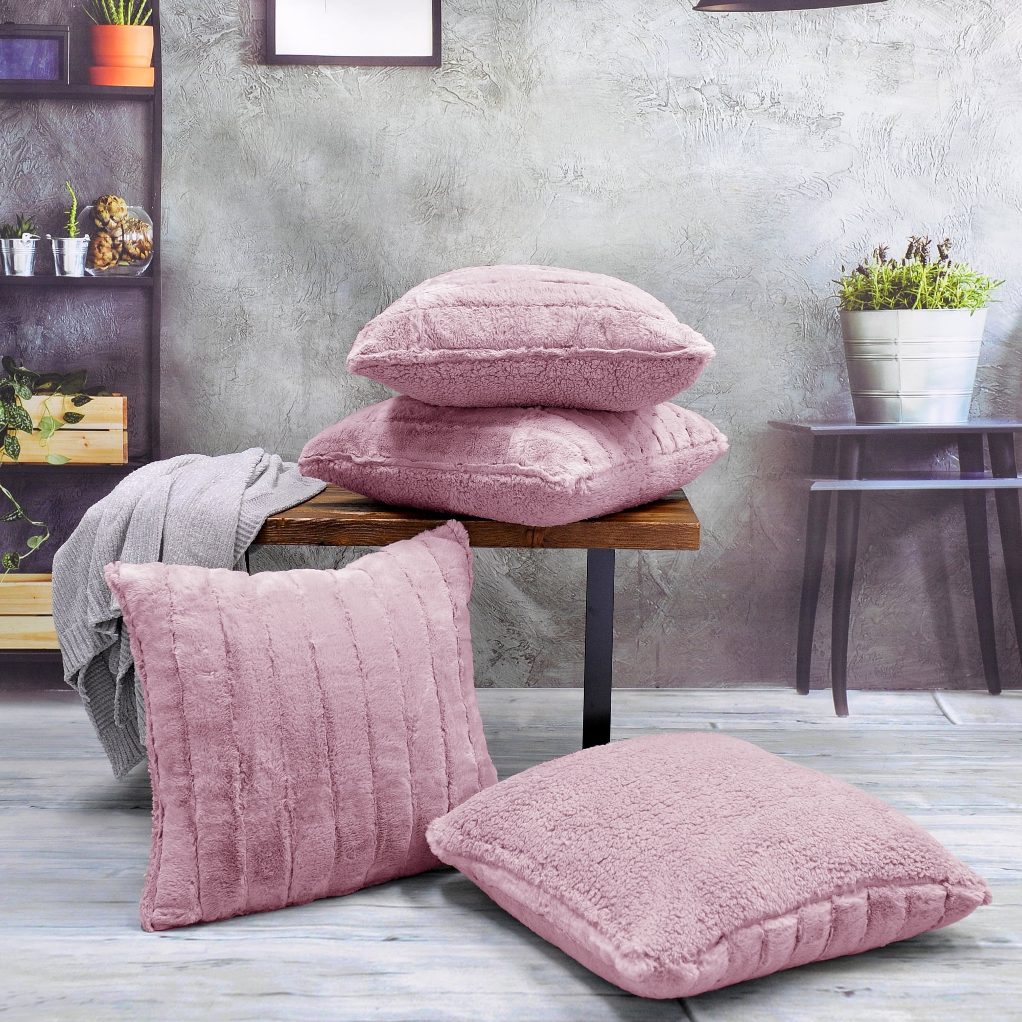 Polignac Pink Microsuede 20" Decorative Pillow Covers Set