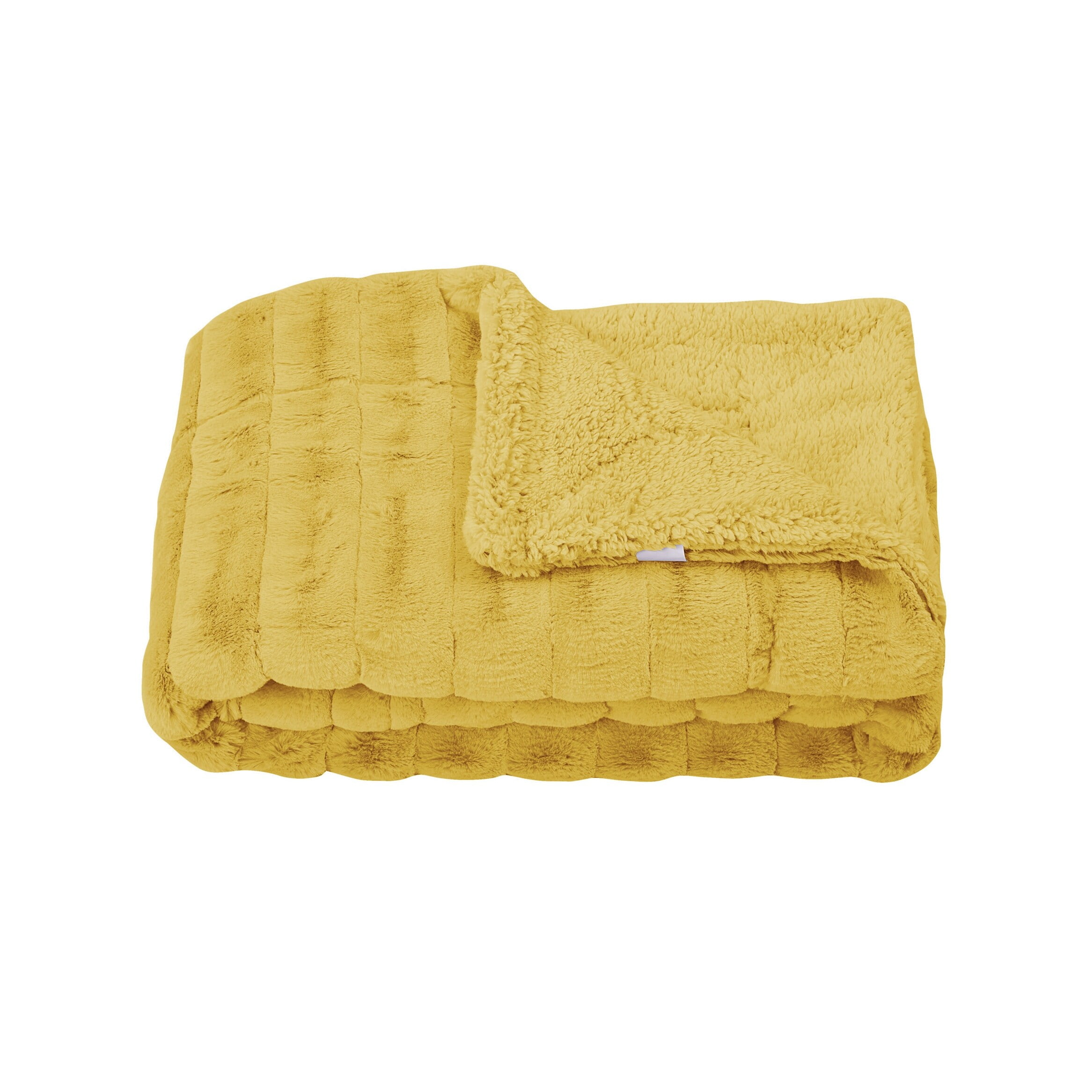Jojoba Yellow Faux Fur Sherpa Throw Blanket, 60" x 80"