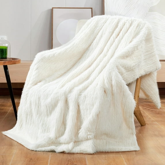 Home Soft Things Textured Faux Fur Throw Blanket Luxury Soft Cozy Plush Fluffy Fuzzy Reversible Thick Warm Throw Blanket, 50x60 inches, Pinstripe