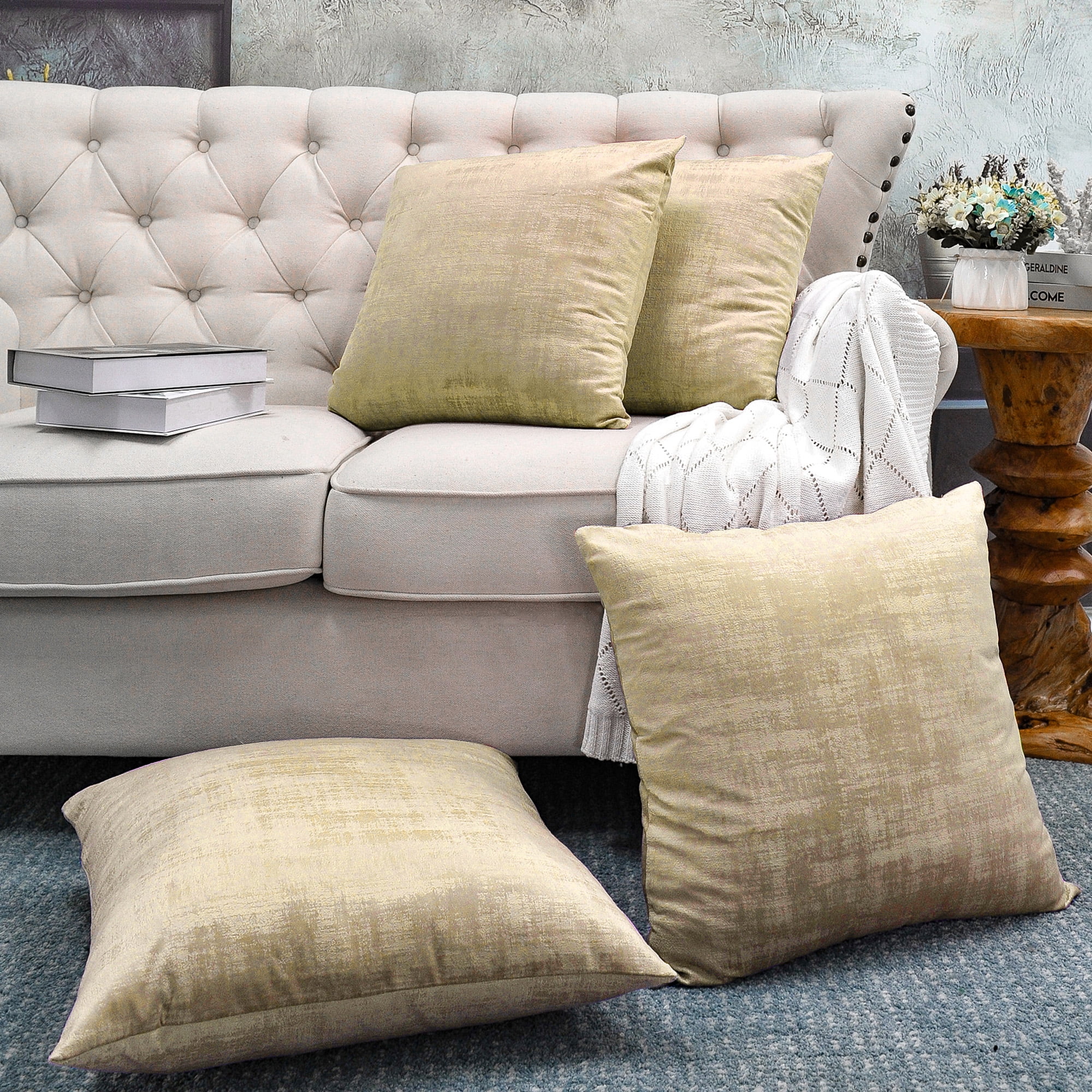 Home Soft Things Textured Velvet 4 Piece Throw Pillow Cover Set - Almond Buff - 20" x 20"