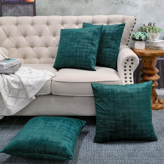Home Soft Things Textured Velvet 4 Piece Throw Pillow Cover Set - Deep Teal - 20" x 20"