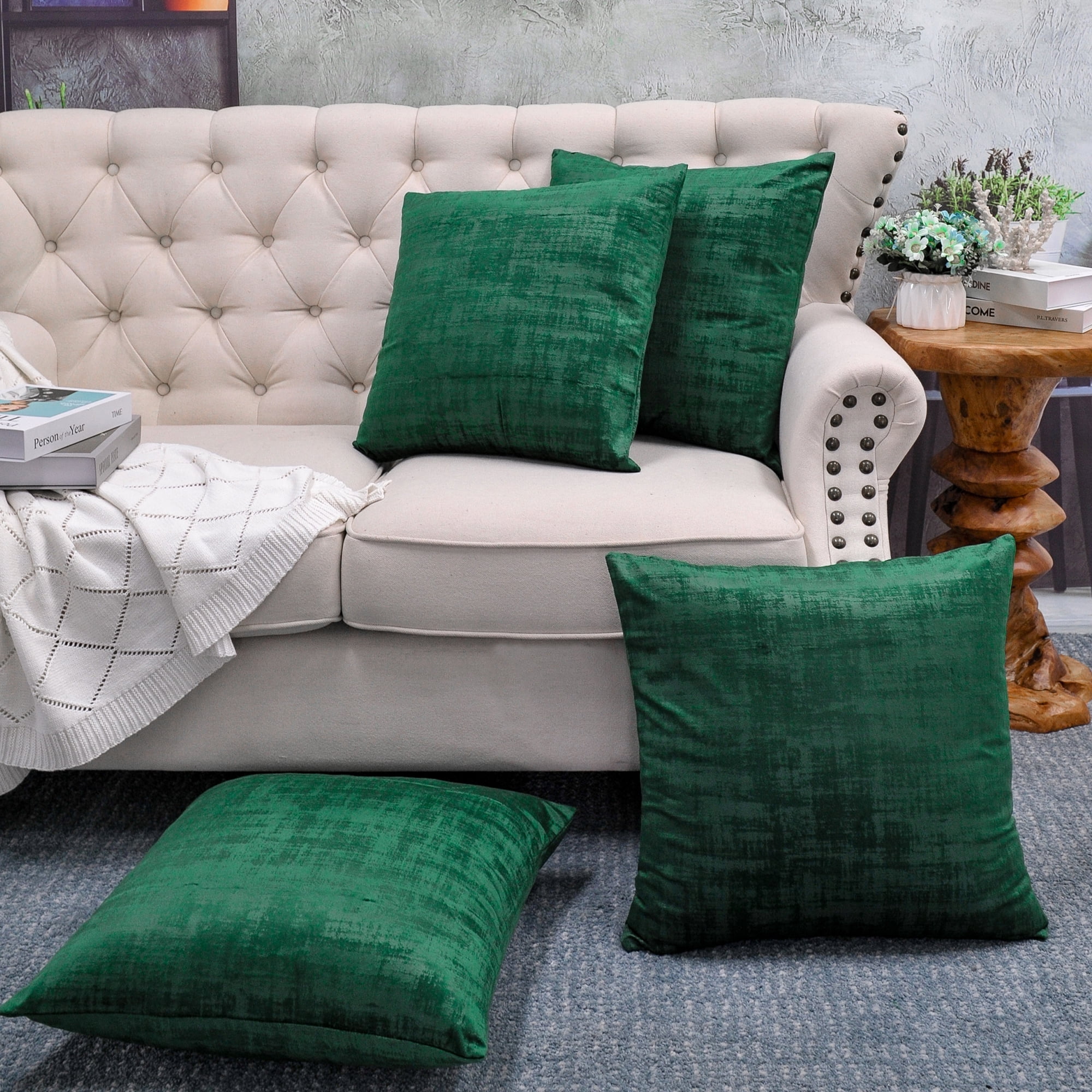 Home Soft Things Textured Velvet 4 Piece Throw Pillow Cover Set - Eden - 20" x 20"