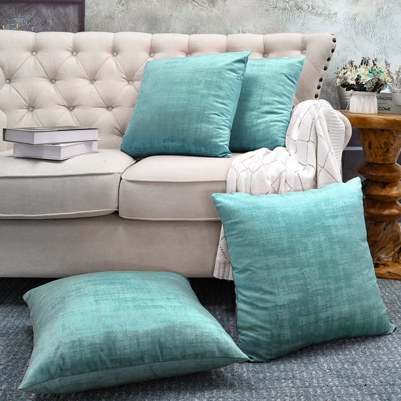 Home Soft Things Textured Velvet 4 Piece Throw Pillow Cover Set - North Sea - 20" x 20"