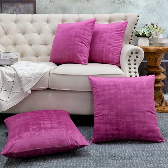 Home Soft Things Textured Velvet 4 Piece Throw Pillow Cover Set - Raspberry Rose - 20" x 20"