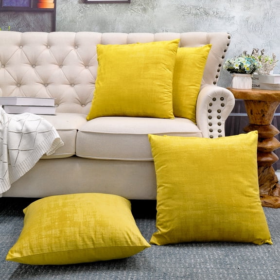 Home Soft Things Textured Velvet 4 Piece Throw Pillow Cover Set - Sulphur - 20" x 20"