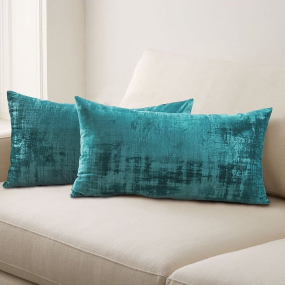 Home Soft Things Textured Velvet Pillow Covers (Set of 2), - Agate Green - 14" x 26"