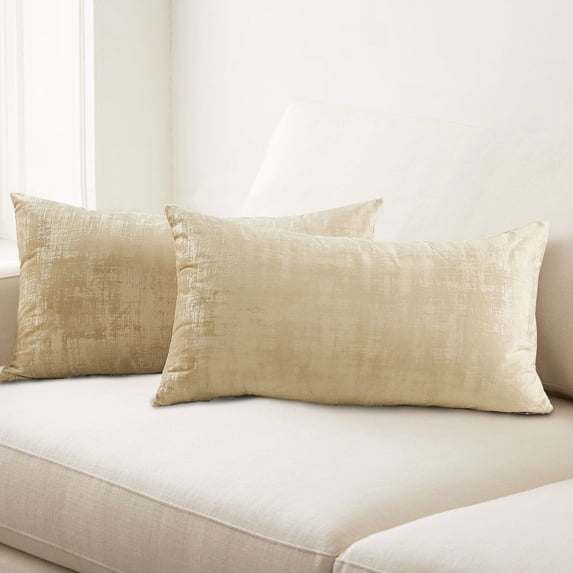Home Soft Things Textured Velvet Pillow Covers (Set of 2), - Almond Buff - 14" x 26"
