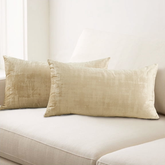 Home Soft Things Textured Velvet Pillow Covers (Set of 2), - Almond Buff - 14" x 26"