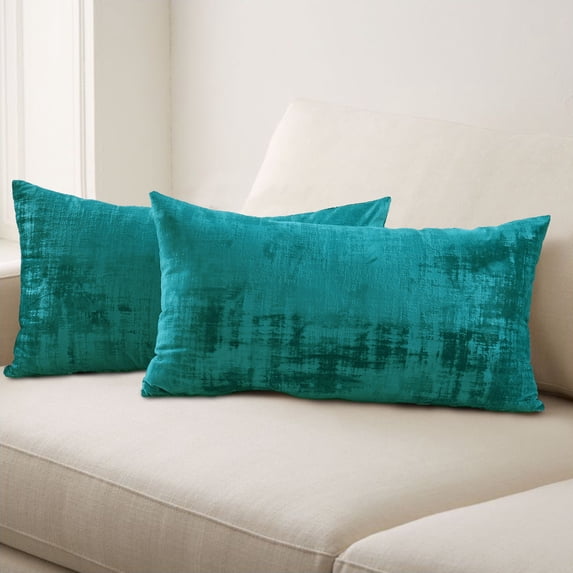 Home Soft Things Textured Velvet Pillow Covers (Set of 2), - Deep Teal - 14" x 26"