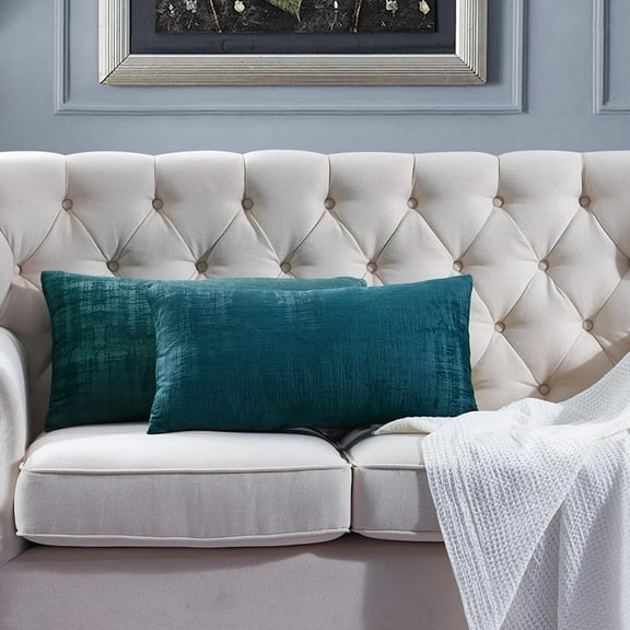 Home Soft Things Textured Velvet Pillow Covers (Set of 2), - Deep Teal - 14" x 26"