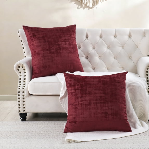 Home Soft Things Textured Velvet Decorative Throw Pillow Covers Soft Velvety Pillow Cases Cushion Covers, No Pillow Insert, Set of 2, - Ruby Wine - 26" x 26" EURO
