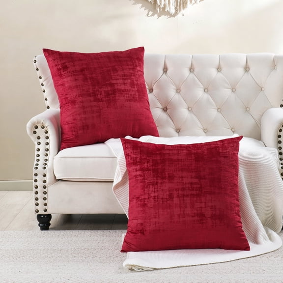Home Soft Things Textured Velvet Pillow Covers (Set of 2), - Tango Red - 26" x 26"
